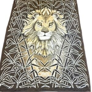 Biederlack Lion Blanket West Germany Reversible Acrilan 73x55 Brown Tan Vintage
